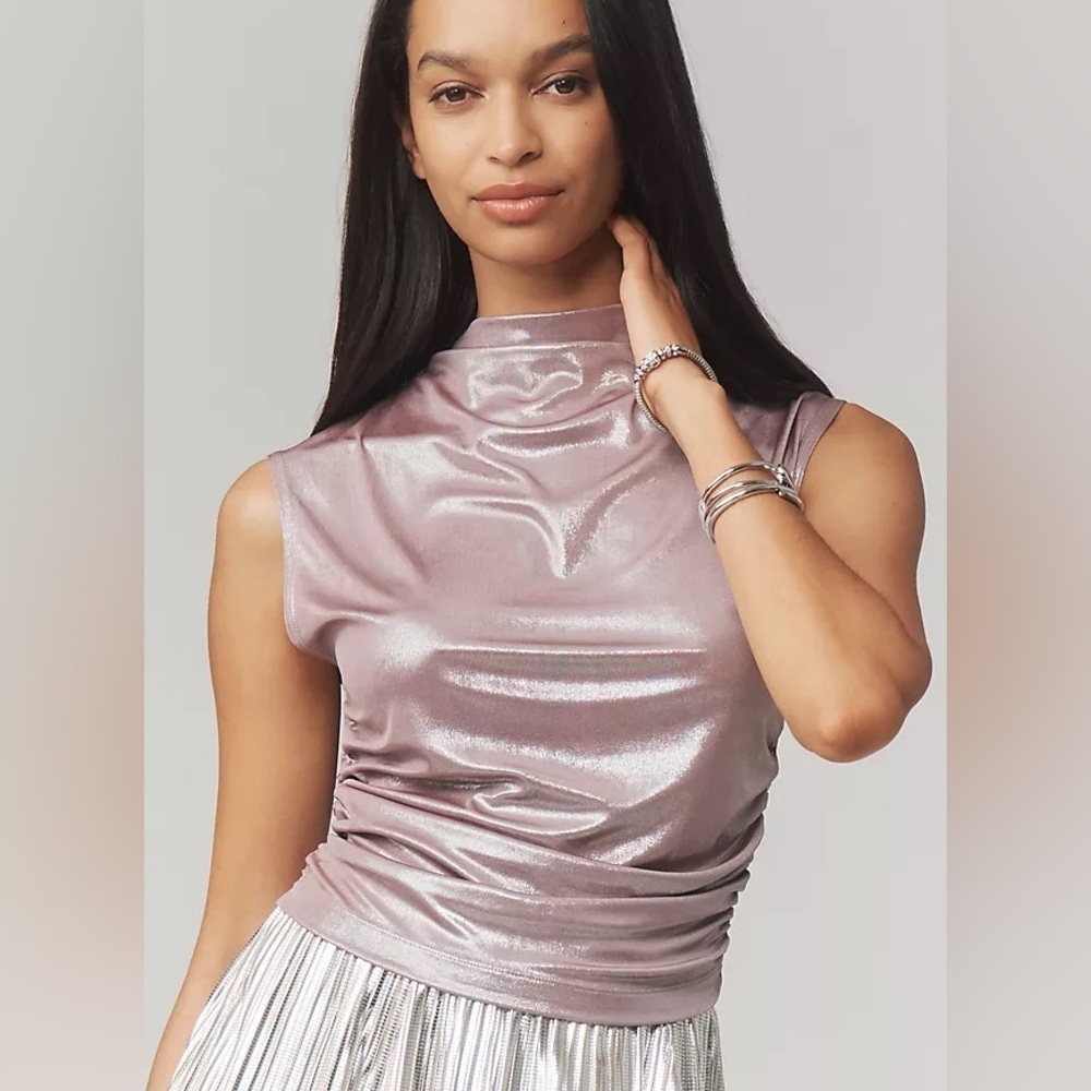 NWT Size M - Anthropologie Maeve Mock-Neck Ruched Shine Tank